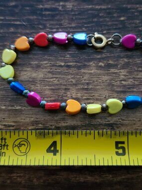 Plastic Rainbow Heart Charm Bracelet, 7 in. **USED**